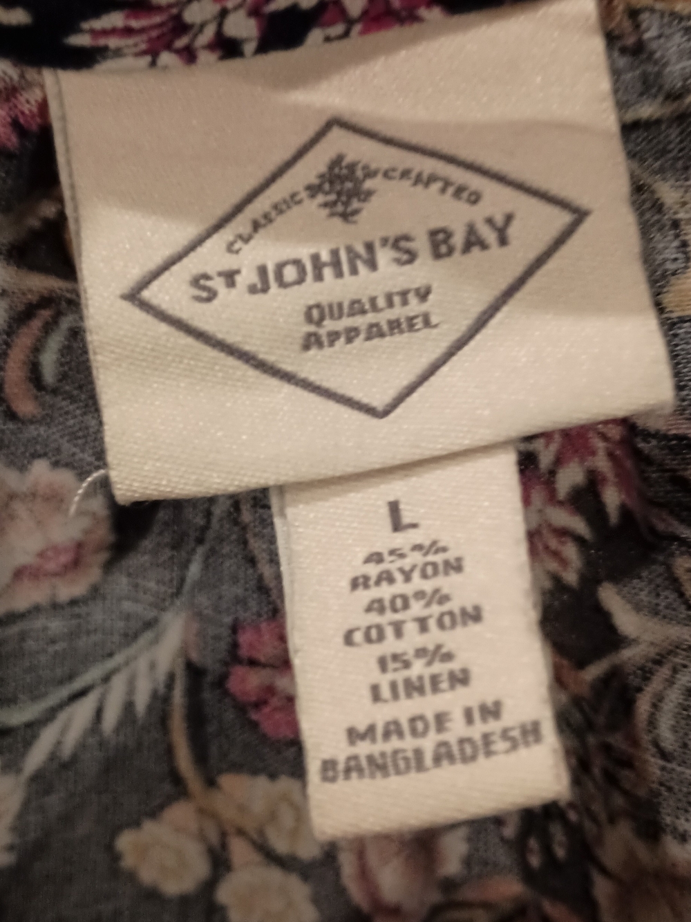 St. John's Bay Navy Floral Dress waist tie with Long Sleeves - Picture 5 of 7
